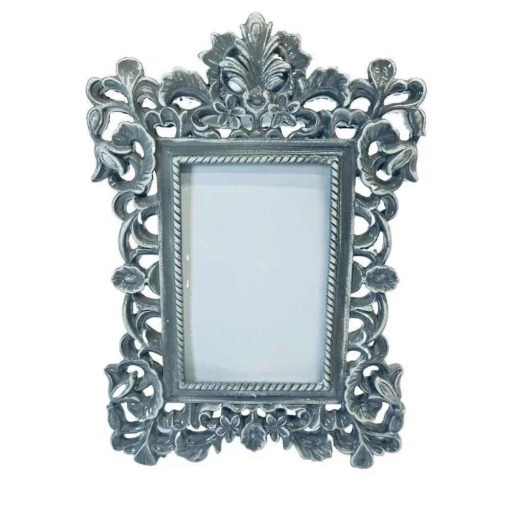 Baroque Gray Picture Frame Floral 5.5x3.5 Opening Tabletop Dark Academia Gothic